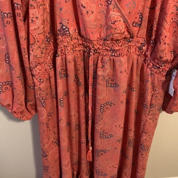 Boemo Maxi Dress Sz 3x Coral Pink Ruffle Tiered Smocked Waist nwt - Picture 4 of 8